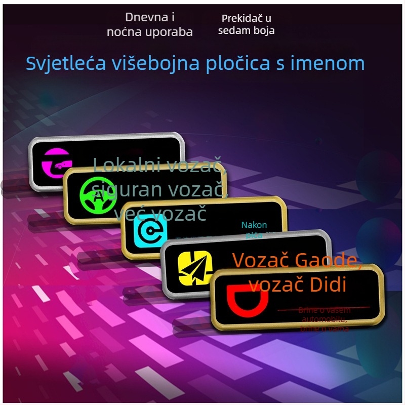 LED osvijetljena značka vozača, prilagodljiva plastična značka s iglom ili leptir kopčom