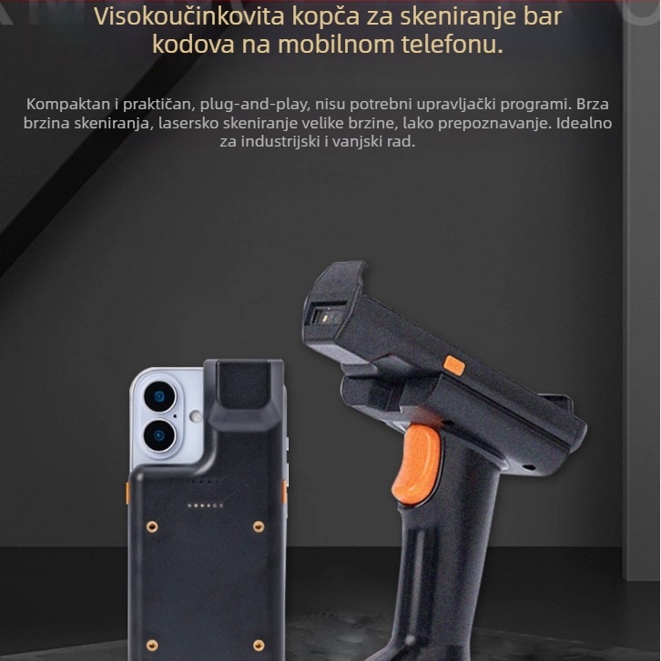 Ručni PDA terminal s bežičnim Bluetooth skenerom barkodova i klipom za nošenje, skeniranje ID-a i 2D kodova.