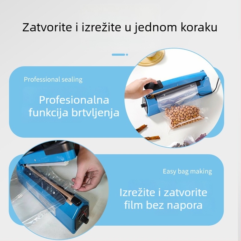 Ručni plastični zaptivač za zatvaranje vrećica, širina zaptivača 2 mm, kućna upotreba; pogodno za pakiranje mooncake i čajnih vrećica.