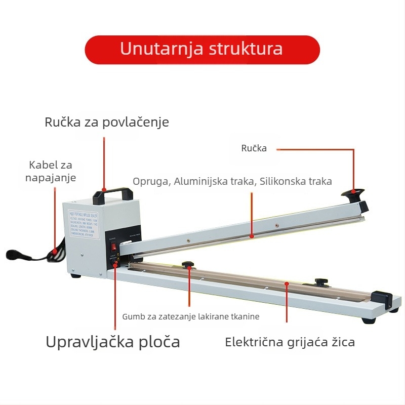 Xuxi ručni stroj za pakiranje s dugom ručicom, visokoučinkovito brtvljenje kraft papira i plastične folije, ručni stroj za brtvljenje i rezanje