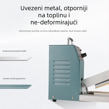 Ručno zatvarački stroj s aluminijskim okvirom i čeličnim kućištem, za plastične vrećice, Kraft papir i vrećice od aluminijske folije – širina zavarivanja 2,8 mm
