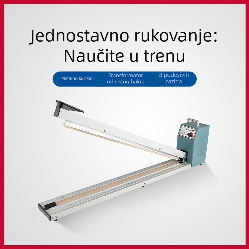 Ručno zatvarački stroj s aluminijskim okvirom i čeličnim kućištem, za plastične vrećice, Kraft papir i vrećice od aluminijske folije – širina zavarivanja 2,8 mm