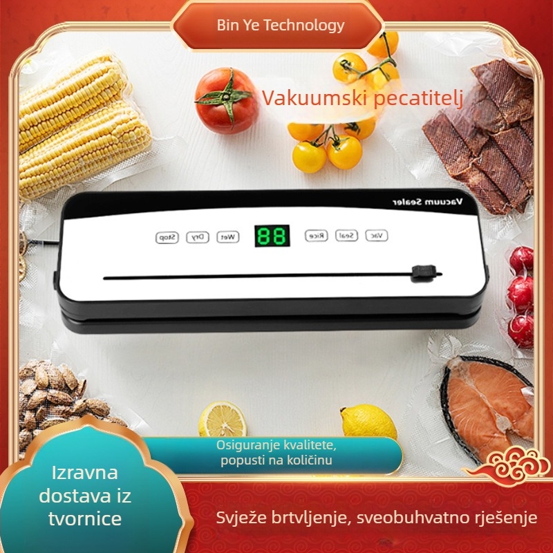 Bijela potpuno automatska vakuumska mašina za pakiranje hrane s digitalnim zaslonom, tip D, za kućnu upotrebu