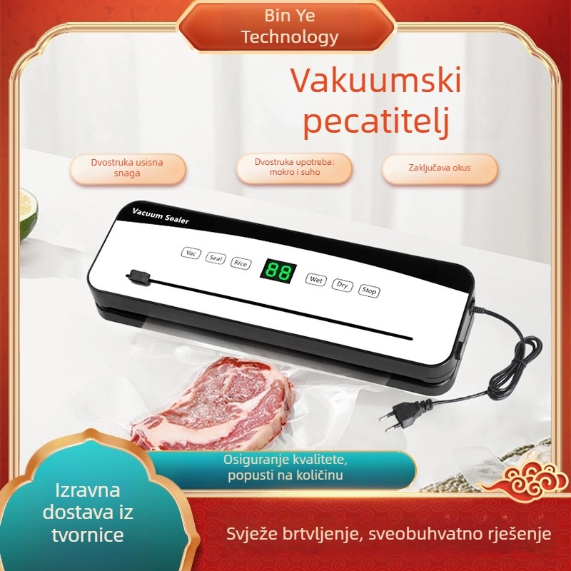 Bijela potpuno automatska vakuumska mašina za pakiranje hrane s digitalnim zaslonom, tip D, za kućnu upotrebu