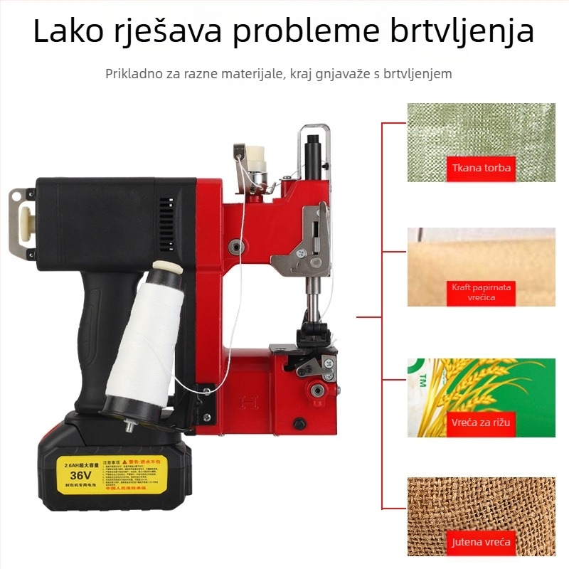 Prijenosna punjiva šivaća i zatvaračka mašina za tkanene vrećice, električni zatvarač u stilu pištolja