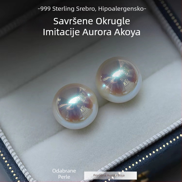 Kun Ling naušnice s lažnim Akoya biserima, srebro 999, inspirirano polarno svjetlo, geometrijski dizajn