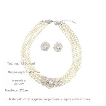 Set bisernih ogrlica, naušnica i narukvice za nevjestu – tri komada, elegantni svadbeni dodaci