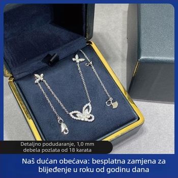 Ogrlica s perlom i srebrnim privjeskom u obliku fantomskog leptira, s dijamantima, dvostruki leptiri, ružičasti dijamanti, pozlaćena 18K ružnim zlatom, duljina 41–50 cm.