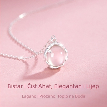 Lychee Ice ogrlica za žene — bakreni geometrijski privjesak s kalcedonom, duljina 41–50 cm