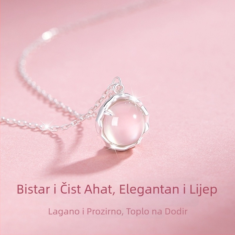 Lychee Ice ogrlica za žene — bakreni geometrijski privjesak s kalcedonom, duljina 41–50 cm