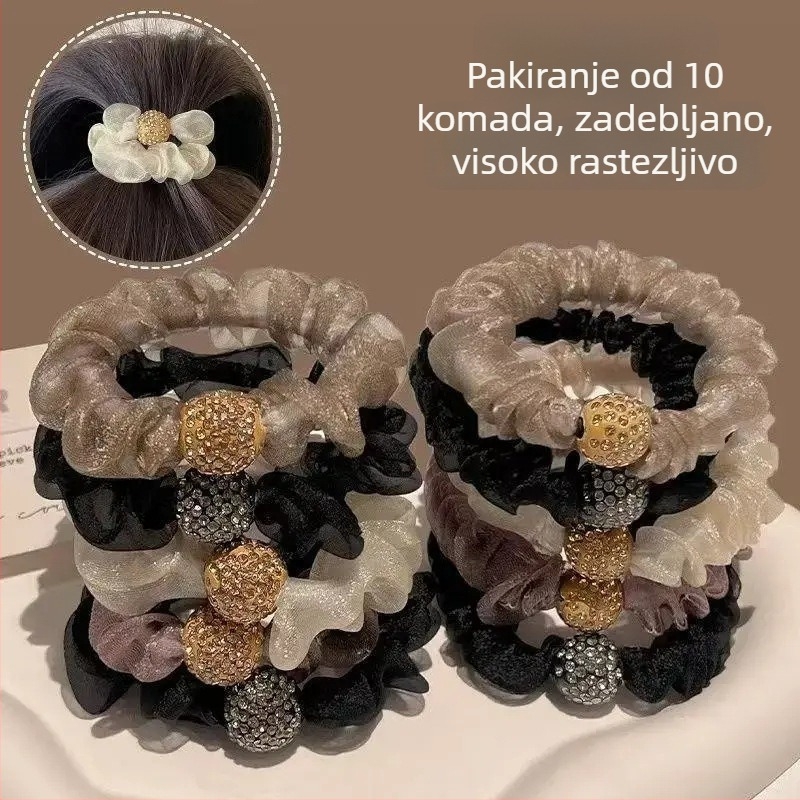Elastična traka za kosu s mrežastim cvjetnim detaljem, plisirani mrežasti prsten za kosu, izdrživi dodatak