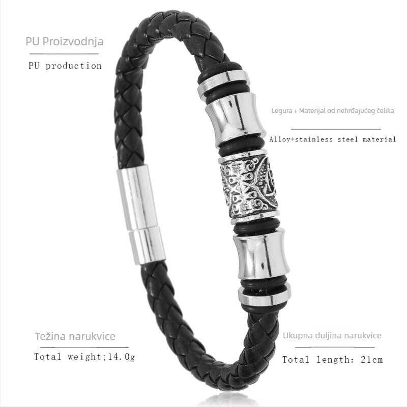 Unisex narukvica od nehrđajućeg čelika, pletena, geometrijski dizajn, punk stil, ručno izrađena.