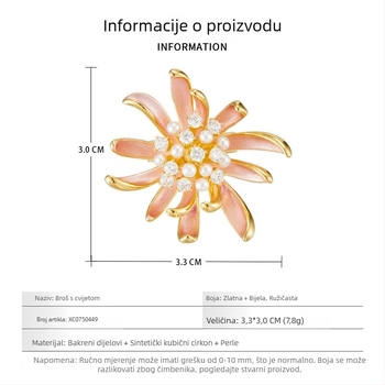 Ružičasta broš s cvijetom i kapljicama ulja, elegantan modni dodatak za žene
