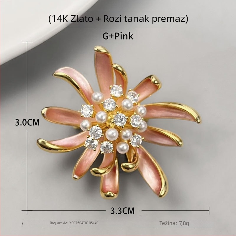 Ružičasta broš s cvijetom i kapljicama ulja, elegantan modni dodatak za žene