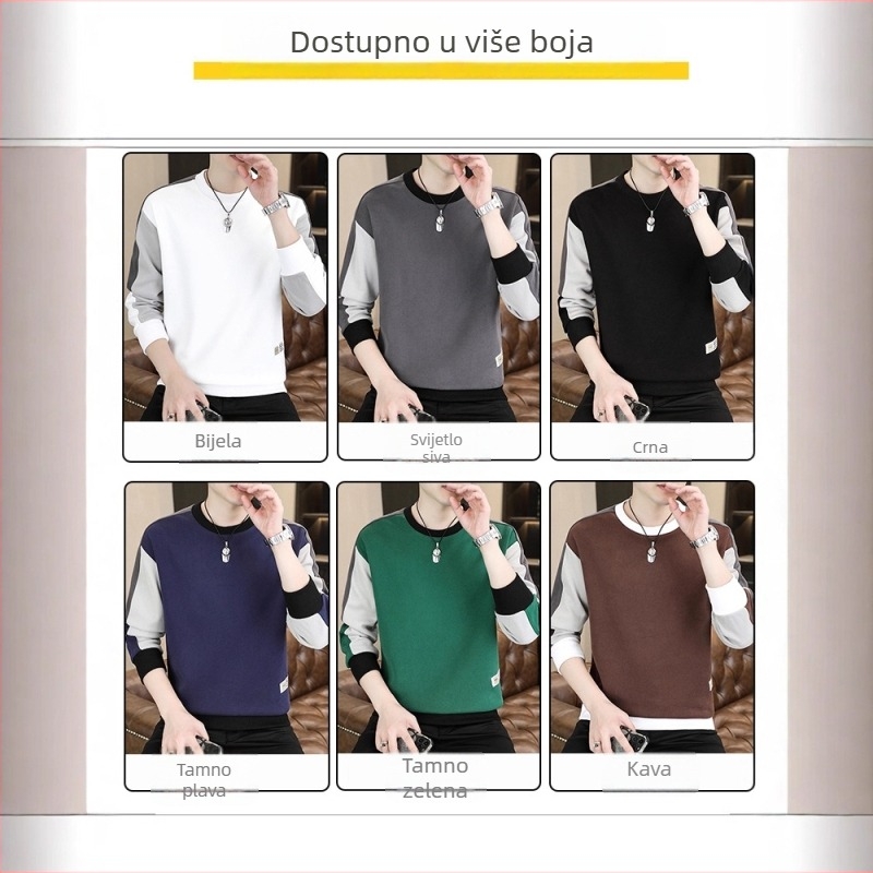 Muška dukserica bez kapulje, s okruglim izrezom, dugi rukav, blok boja, za proleće i jesen
