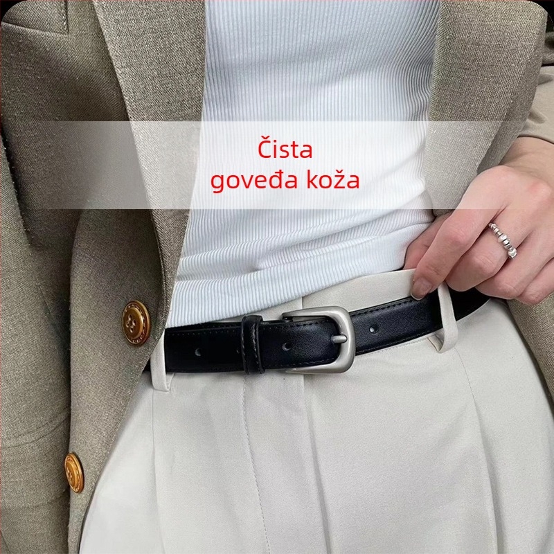 Ženski kaiš 2024 – novi dizajn, crna i smeđa prava koža, dvostruki kaiš, kopča s pinom, za traperice