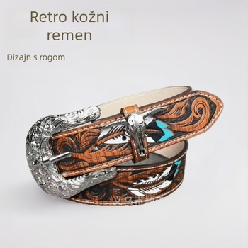 PU remen s reljefom roga u zapadnom vintage stilu za traperice, duljina 105 cm, širina 2–4 cm