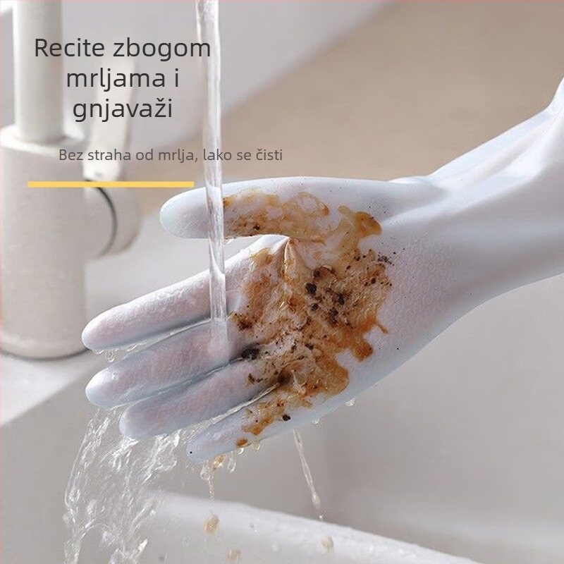 Rukavice za pranje posuđa s fleeceom, duge, za kuhinju i kućno čišćenje, otporne na habanje, vodootporne, duljina 48 cm