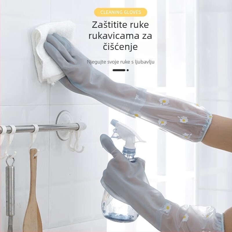 Rukavice za pranje posuđa s fleeceom, duge, za kuhinju i kućno čišćenje, otporne na habanje, vodootporne, duljina 48 cm