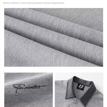 Unisex polo majica s polu-zipom, svijetlosiva, izvezeni natpis slovima, udoban slobodan kroj, plus veličina, moderan streetwear top