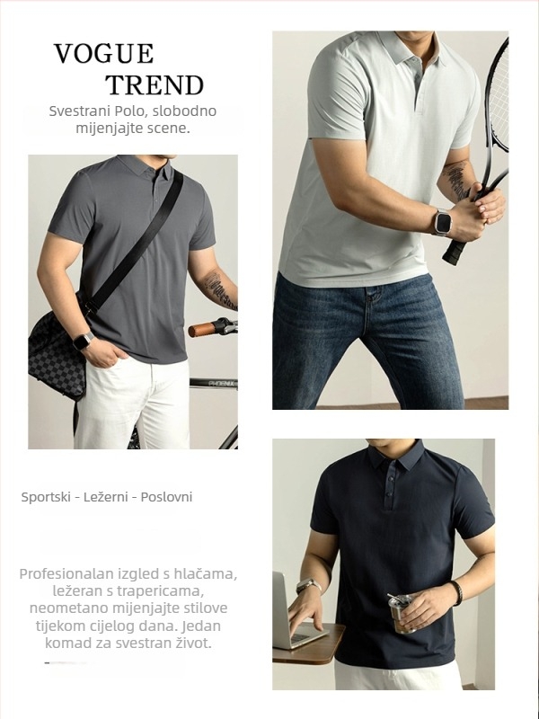 Muška polo majica s teksturom perlica, kratkih rukava, UV-otpornost, brzo sušenje, ljetni premium poslovni stil, antibakterijski 7A