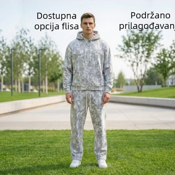 Prilagođeni zimski set s camouflage uzorkom i flece podstavom: kapuljača, jakna, hlače i šortsevi – unisex