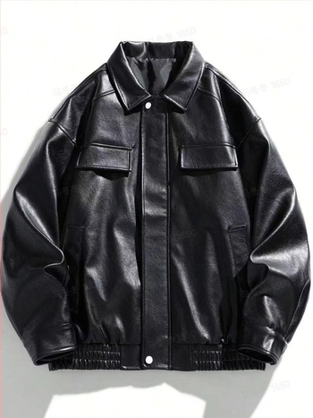 Muška PU kožna bomber jakna s kapuljom, zip zatvarač, za proljeće i jesen, slobodnog kroja, model 6784