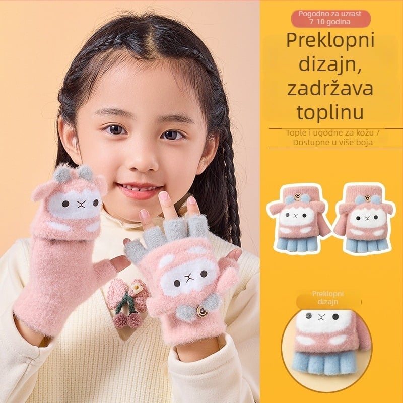 Dječje zimske rukavice s polu-prstom i preklopom, fleec podstava, tople