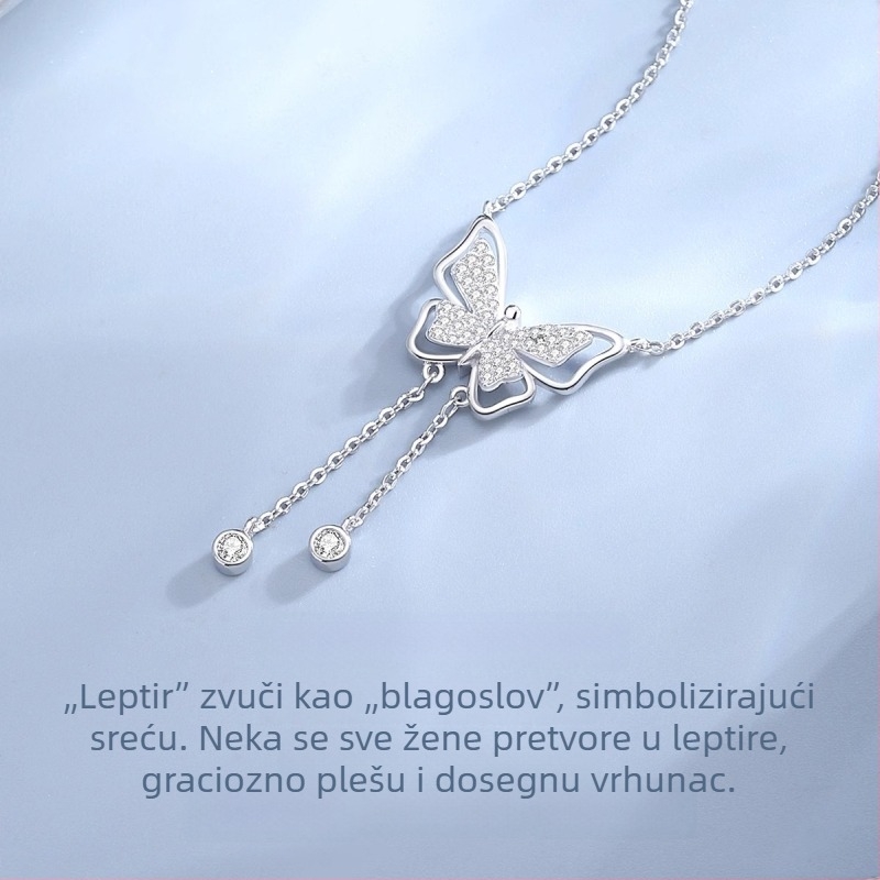 Ogrlica s leptirima u šumskom stilu, otmjen dizajn uz dozu luksuza, viseći privjesak s resicama, lanac za ključnu kost, idealan poklon za djevojku i najbolju prijateljicu.