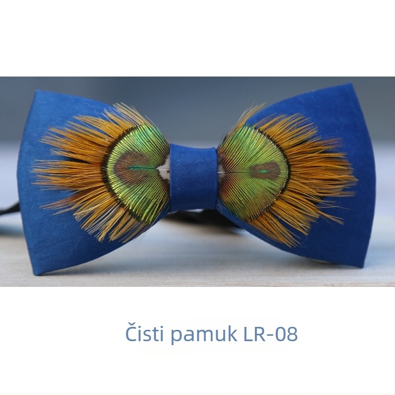 WJ Muška formalna plava lanena leptir-mašna s cvjetnim ovratnikom