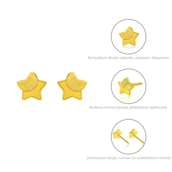 Ženske naušnice s pozlaćenom bakrenom zvjezdicom, minimalistički elegantan dizajn