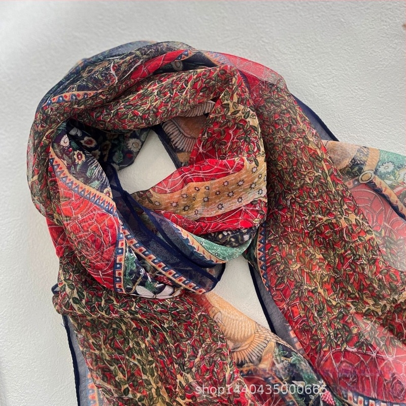 Ženski ljetni šal od umjetne svile, dugi Georgette šal s otisom, 160×50 cm, književno retro stil