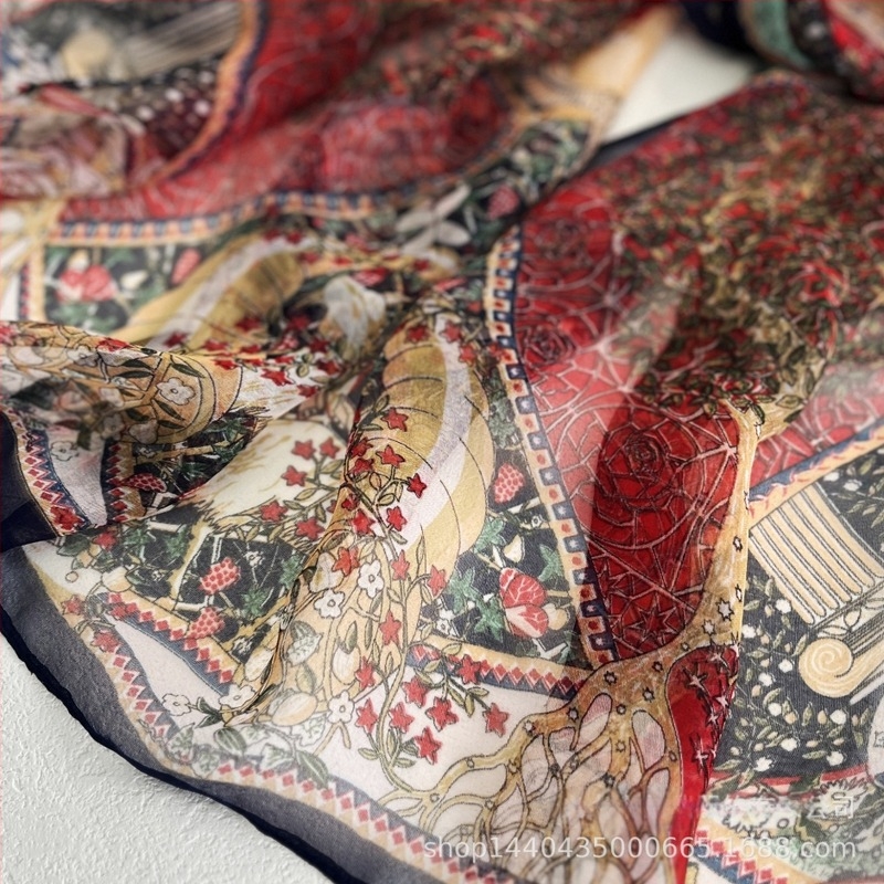 Ženski ljetni šal od umjetne svile, dugi Georgette šal s otisom, 160×50 cm, književno retro stil