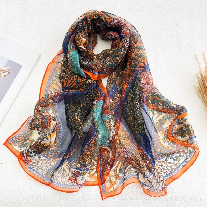 Ženski ljetni šal od umjetne svile, dugi Georgette šal s otisom, 160×50 cm, književno retro stil