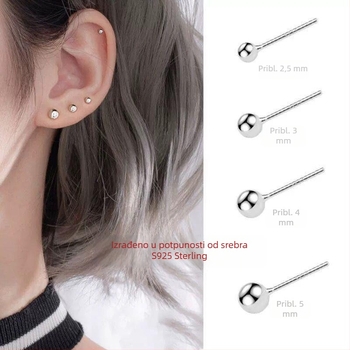 S925 srebrne naušnice s okruglim kuglicama – unisex minimalističkog stila, inspirirano Korejom i Japanom