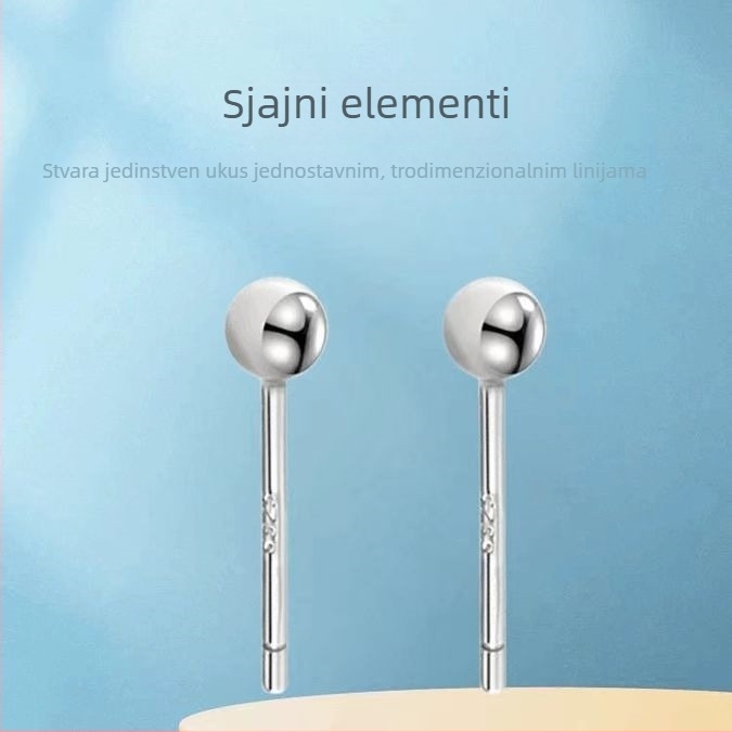 S925 srebrne naušnice s okruglim kuglicama – unisex minimalističkog stila, inspirirano Korejom i Japanom