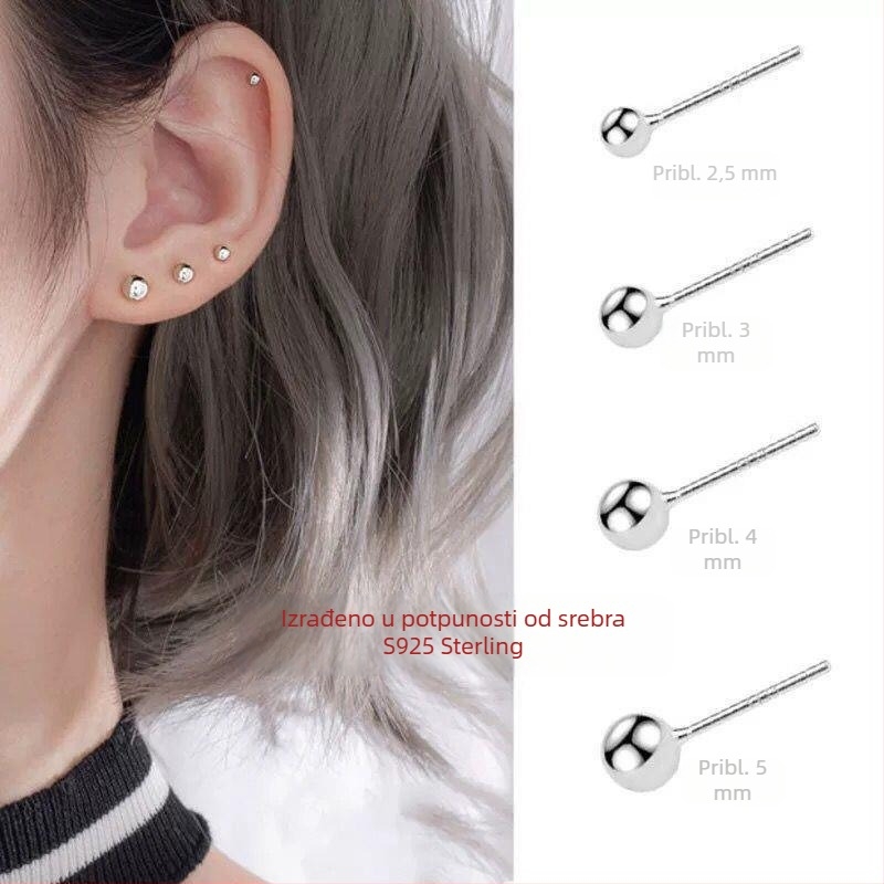 S925 srebrne naušnice s okruglim kuglicama – unisex minimalističkog stila, inspirirano Korejom i Japanom
