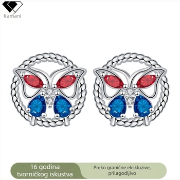 Okrugle naušnice s motivom leptira, uložene ukrase, S925 za žene, elegantan dizajn