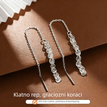 999 srebrne naušnice s kukicom za uho u obliku repa feniksa, dugi resici, korejski stil, minimalistički luksuz