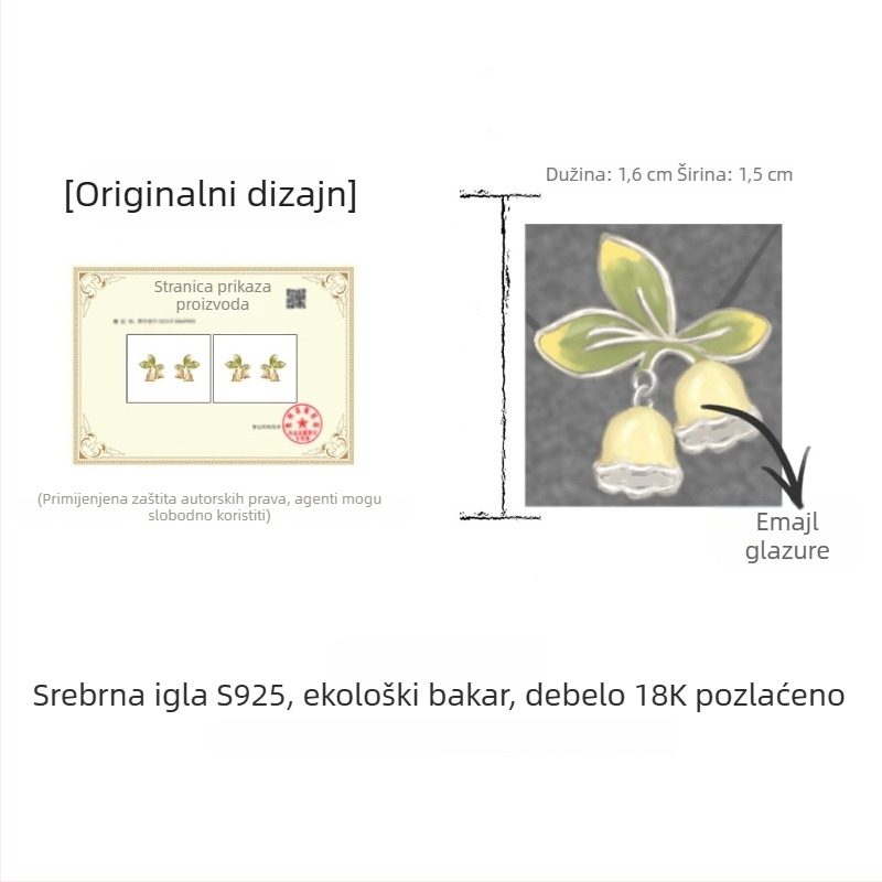 Lily of the Valley emajlirane cvjetne naušnice, mesing s pokrovom od 18K zlata, pastelni stil, slatke i elegantne za žene