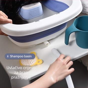 Sklopiva posuda za pranje kose u ležećem položaju — pogodna za starije osobe, trudnice i žene nakon poroda te bolesnike na krevetu