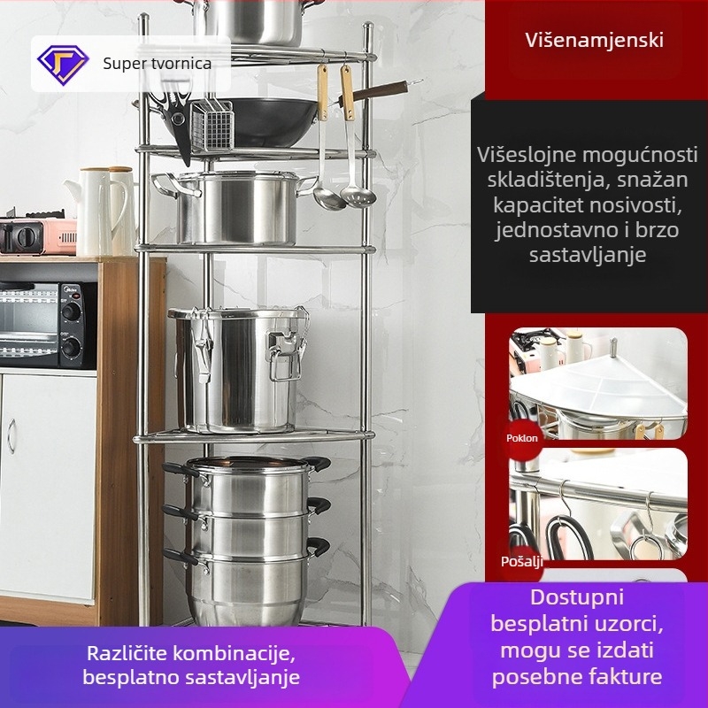 Petoslojni trokutasti stalak od nehrđajućeg čelika za kuhinju i kupaonicu