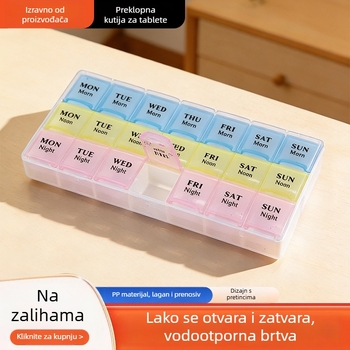 Kutija za tablete s preklopnim poklopcem, 21 pretinaca, velike kapacitete, tjedni organizator tableta, prijenosna