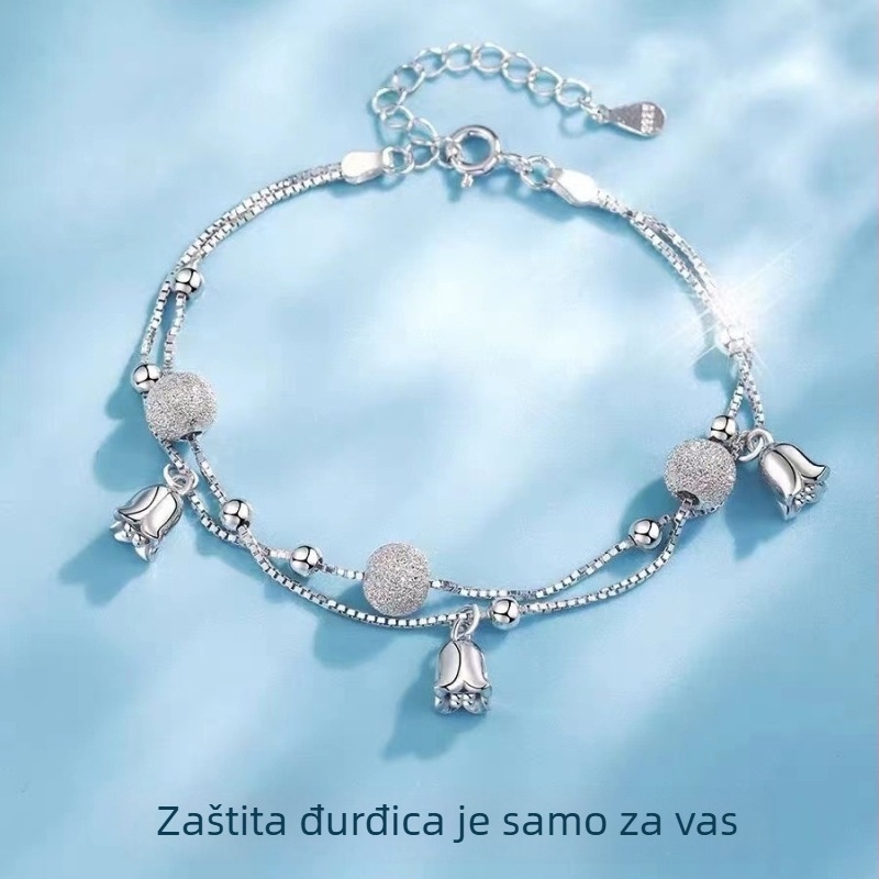 Ženski narukvica od bijelog bakra s cvjetnim motivom, otporna na izblijeđivanje, dvostruko mat završetak, elegantan nakit