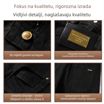 Visokokvalitetne jesenske crne muške traperice, slim straight kroj, elastične, otporne na izbljeđivanje, casual duge hlače