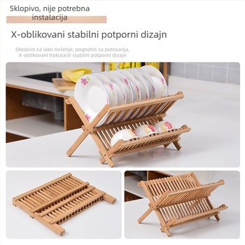 Dvostruki bambusni stalak za posuđe s odvodom, kuhinja