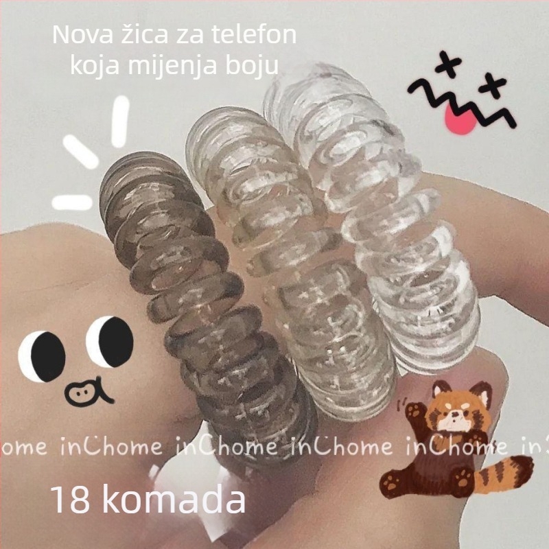 18 komada gumica za kosu od telefonskog kabela, visoka elastičnost, izdržljive, ne oštećuju kosu
