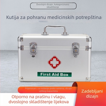 14-inčna kutija za prvu pomoć od aluminijske legure sa zaključavanjem, dvostruki pretinci za lijekove i alate, prijenosna