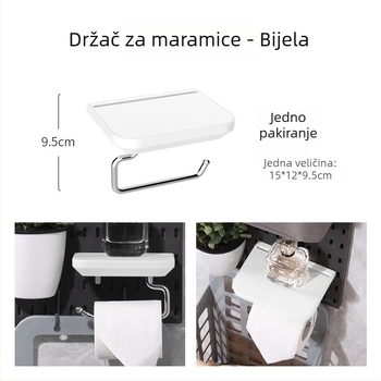 Zidna polica s perforiranom pločom – montaža na kukice bez bušenja, pogodna za kuhinju, kupaonicu i dom