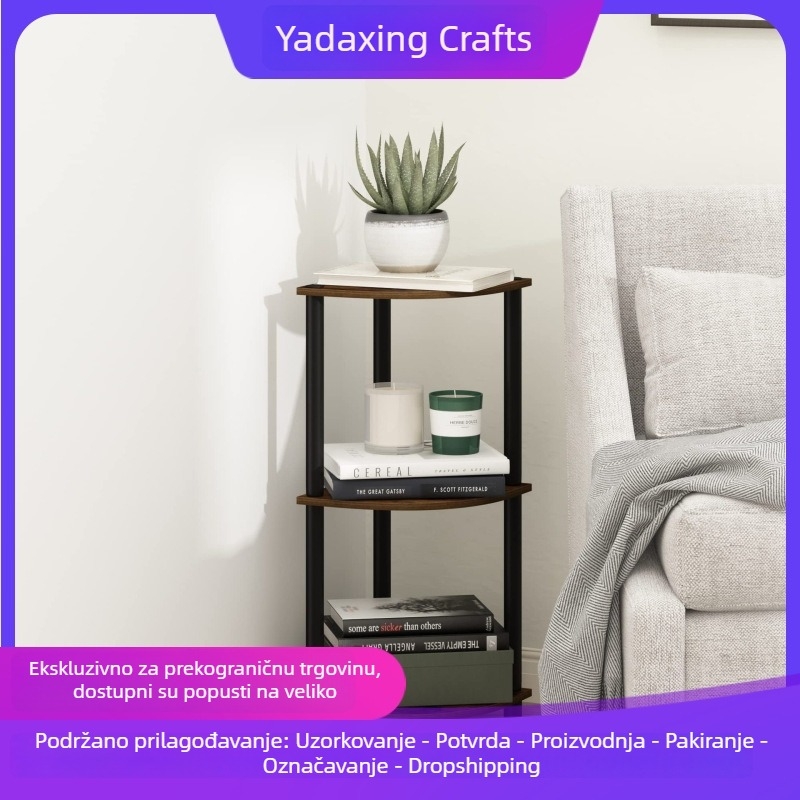 5-etažni kutni podni regal za pohranu, sklopivi metalni okvir, karbonska čeli, moderni minimalistički dizajn, slobodno stojeći organizator za dnevni boravak, kuhinju i spavaću sobu